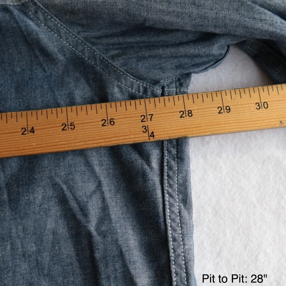 True Religion Mens Patchwork Chambray Denim Button Down Shirt Slim 3XL Blue